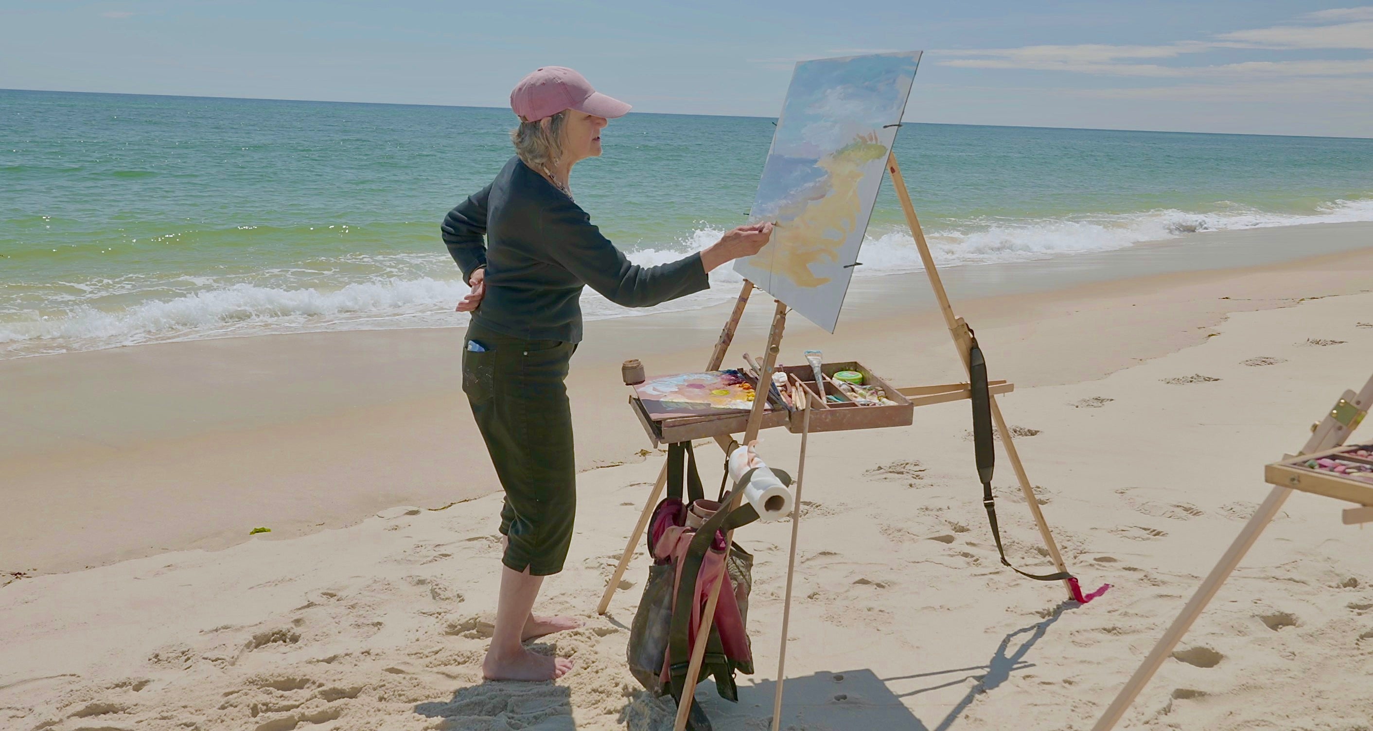 Rosalie Nadeau Painting on The Nadeau Easel painting on the beach