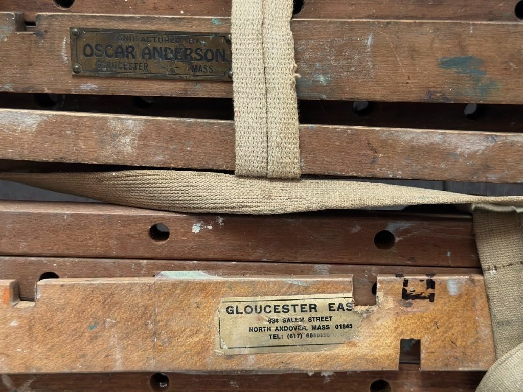 The original Anderson and Gloucester easels side-by-side with their nameplates.